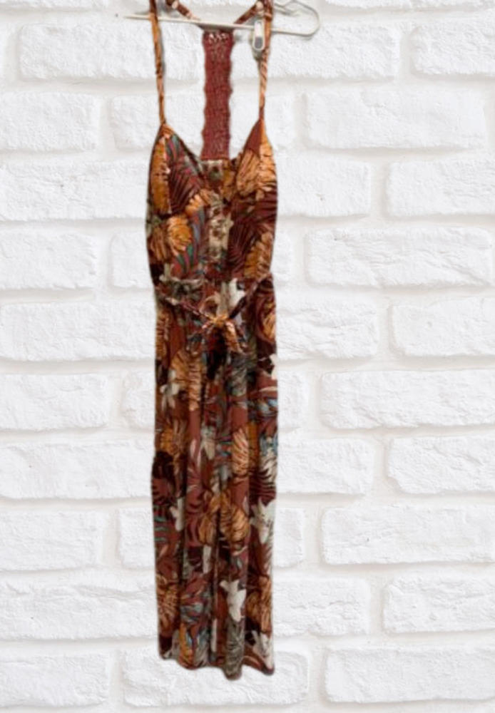 No Boundaries Women’s Floral Soft Knit Crochet Back Jumpsuit Size XL